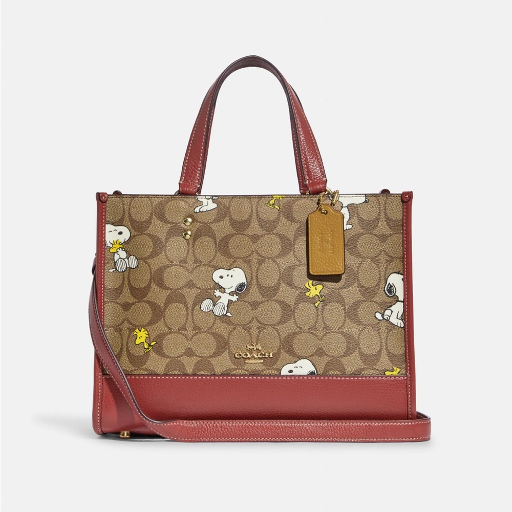 Coach X Peanuts Dempsey Carryall In Signature Canvas With Snoopy Woodstock Print